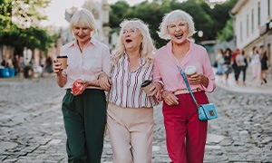 Senior women laughing on the town